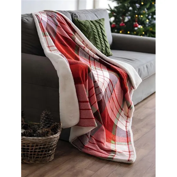 Kuscheldecke "Weihnachtskaro" weich, 130x160 cm, kariert, Flanell Decke, Sofadecke, Couchdecke, Wohndecke