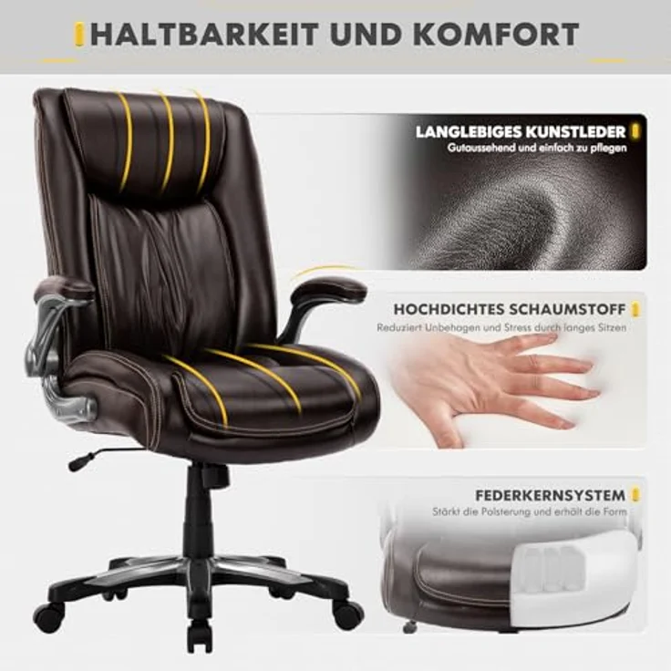 COLAMY Bürostuhl, Bürostuhl Ergonomisch, Großer und hoher Schreibtischstuhl 181 kg, großer, strapazierfähiger Chefsessel mit hoher Rückenlehne und klappbaren Armlehnen für das Homeoffice, Braun – Bild 9