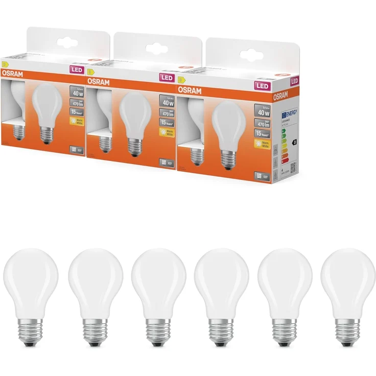 Osram LED-Lampe Star Kolbenform A40 Filament, 2700 K warmweiß, 3,4 W, E27, matt, 470 lm, 15.000h, für Decken- und Stehleuchten, blendfrei, Warmweiss