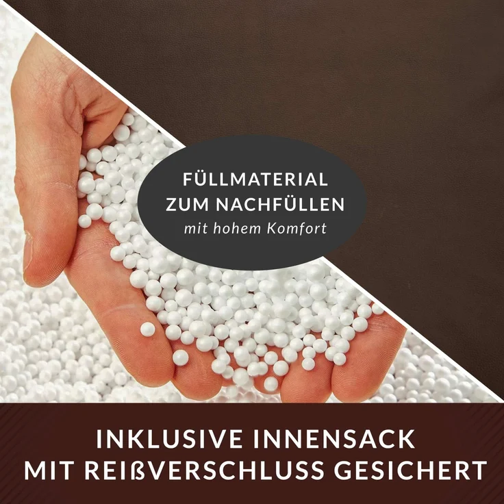 Green Bean® Sitzhocker aus Kunstleder - Pouf mit EPS Perlen Füllung - 40 x 40 cm - perfekte Ergänzung zum Sitzsack - Dunkelbraun – Bild 7