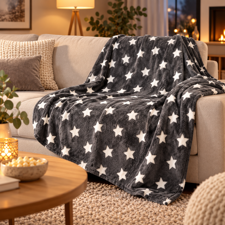 Kuscheldecke mit Sternen Anthrazit 150x200 cm – Bild 3