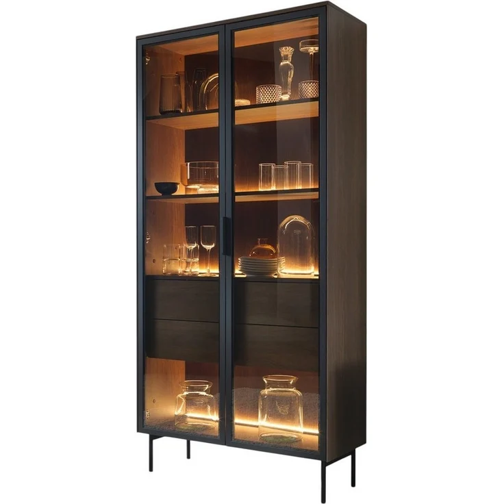 Compleo Glasvitrine mit 2 Schubladen, zweiturig, Stimmungsvolle LED-Beleuchtung – Bild 5