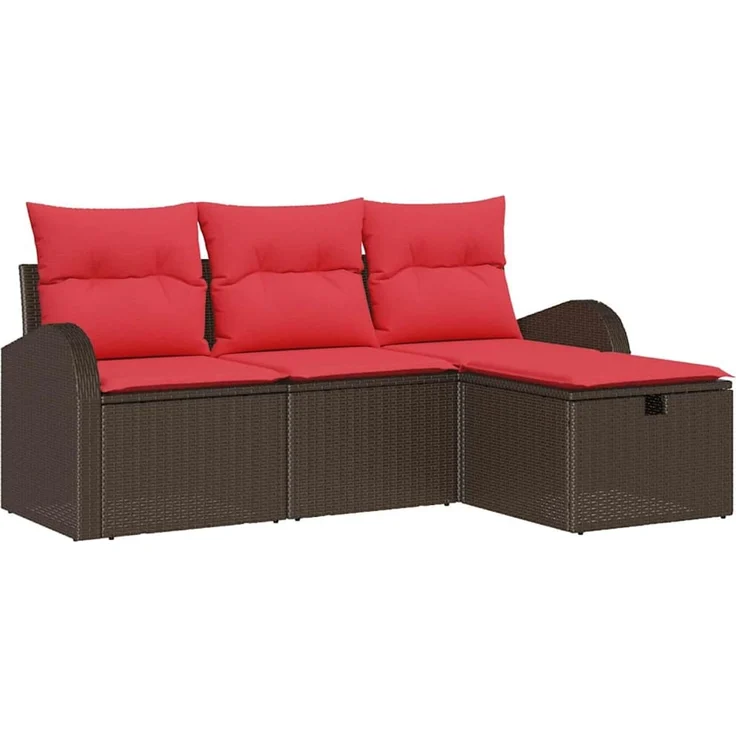 vidaXL Gartensofa-set mit Kissen mit Speicher 4 pcs Braun Poly-Rattan 3360385 – Bild 2