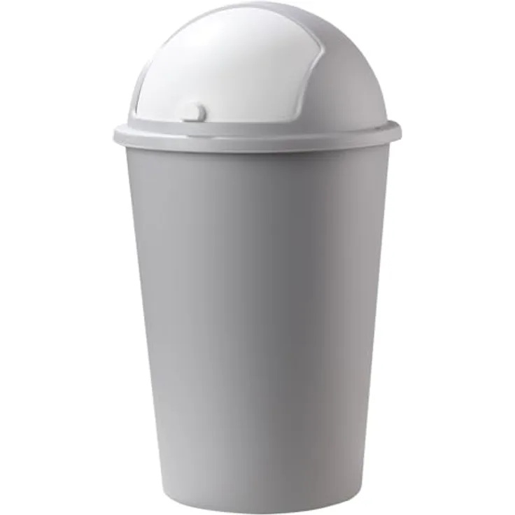 Home4You Mülleimer mit Schiebedeckel, 50 Liter Fassungsvermögen, Kunststoff, Weiß/Grau, ideal für Küche, Büro und Badezimmer