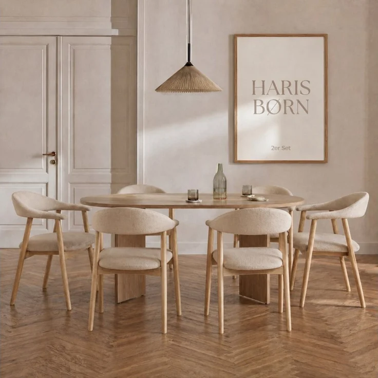 Haris Børn Esszimmerstuhl mit Armlehne ELIN (Massiv Eiche) - Polsterstühle für Esszimmer (Set, 6 St), Premium Esszimmer Stühle & Esstisch Stühle - Moderner Polsterstuhl – Bild 1