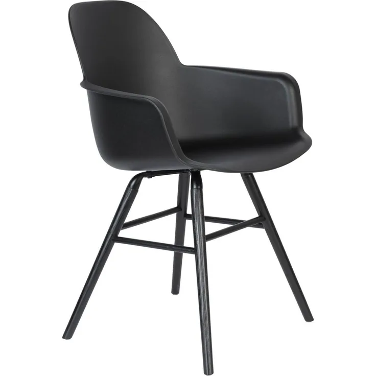 Zuiver Sessel Albert Kuip All Black im 2er-Set, Armlehnstuhl mit gedrechselten Eschenholzbeinen und Polypropylen-Sitzschale in Schwarz