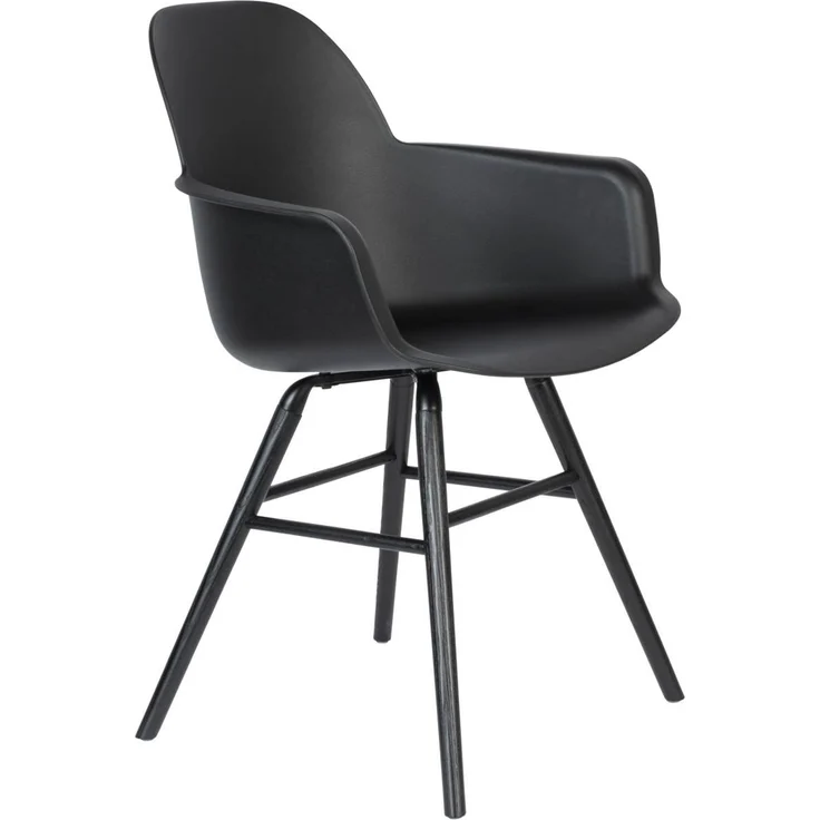 Zuiver Sessel Albert Kuip All Black im 2er-Set, Armlehnstuhl mit gedrechselten Eschenholzbeinen und Polypropylen-Sitzschale in Schwarz – Bild 1