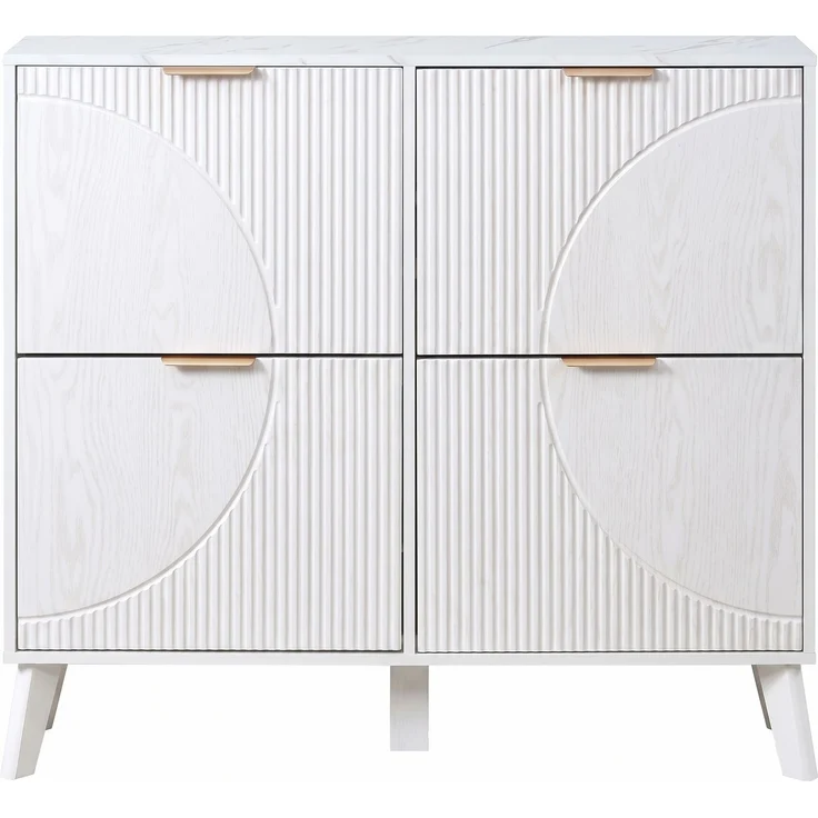 ZUBALIYA Schuhschrank (105 x 24 x 95,5 cm), 4 Klappfächer, Strukturierte Fronten, Stauraum für Flur und Eingangsbereich, Weiß – Bild 23