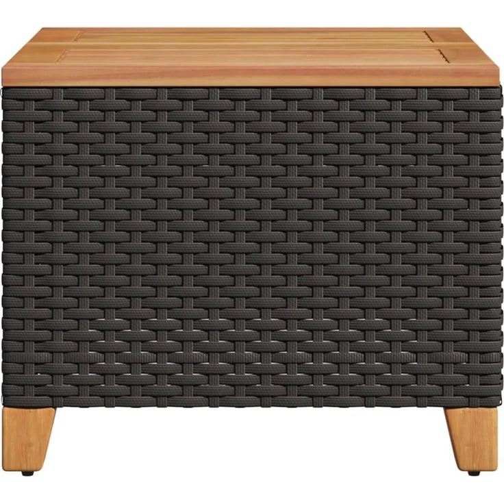 Gartentisch, Beistelltisch, Balkontisch Schwarz 45x45x37 cm Poly Rattan Akazienholz – Bild 5
