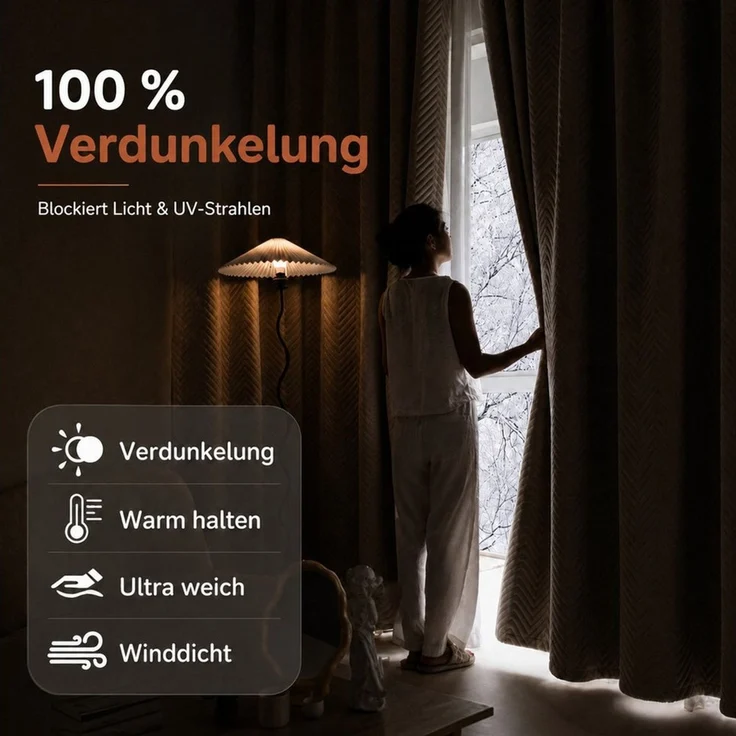 LMaxhome Verdunkelungsvorhang Verdunkelungsvorhang Thermovorhang, 3-lagig, 600 g/m²,100 % blickdicht (2 St), Schallreduzierend & wärmeisolierend für Wohn-, Schlaf- & Arbeitszimmer – Bild 3