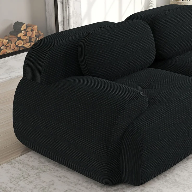 2-Sitzer-Sofa aus Cordstoff,modular kombinierbar mit Chaiselongue rutschfest ergonomische Armlehnen und hochelastische Polsterung für Wohnzimmer und Schlafzimmer,Cordstoff,Black, – Bild 9