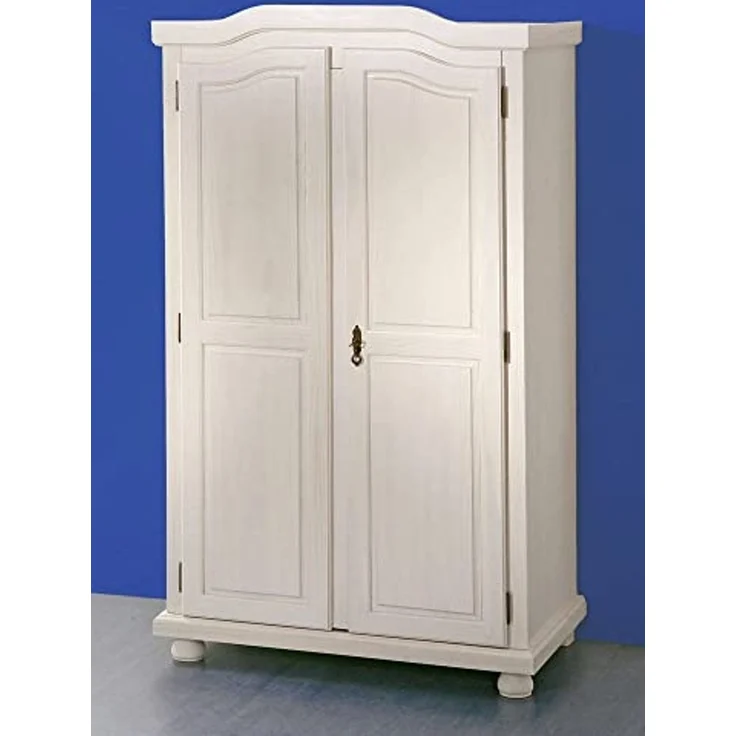 Dmora Zweitüriger Kleiderschrank mit wasserlackierten Regalen aus massivem Kiefernholz, Farbe Weiß, 104 x 180 x 56 cm. – Bild 2