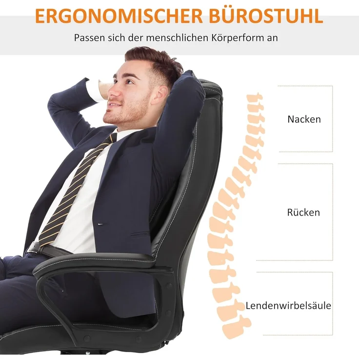 Vinsetto Schreibtischstuhl Bürostuhl mit Massagefunktion (Bürostuhl mit Massage, 1 St), 6 Vibrationspunkte, Leinen-Gefühl, einstellbar, Schwarz – Bild 4
