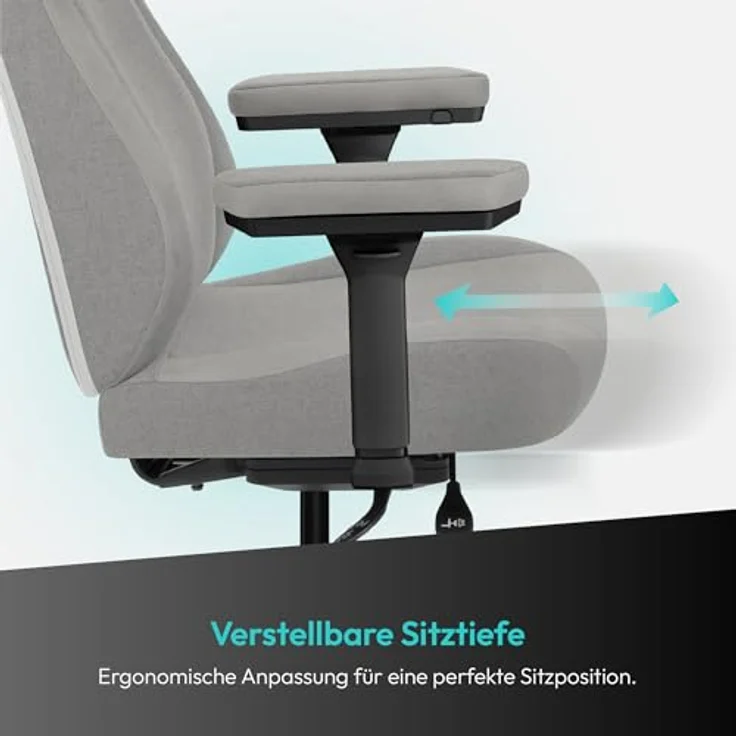 ThunderX3 CORE Smart Ergonomischer Gaming Stuhl, Rückenlehne mit hochwertigem Stoff, integrierte Synchronmechanik, gepolsterte 3D-Armlehnen, atmungsaktive Materialien, bis 125 kg belastbar, Loft Hellgrau – Bild 6