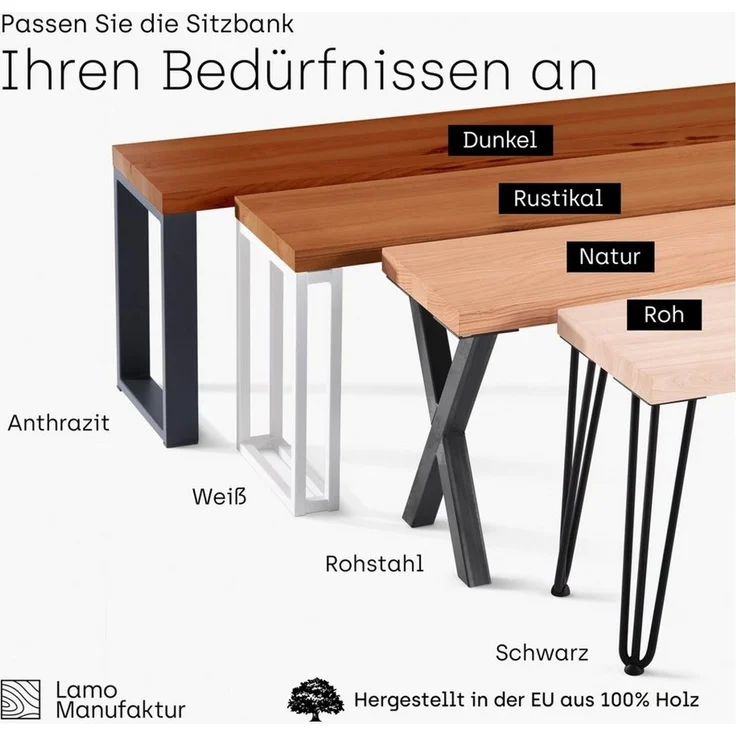 LAMO Manufaktur Sitzbank LSB Sitzbank (Komplett-Set, 3-Teilig), 40mm stake Massivholzplatte – Bild 3