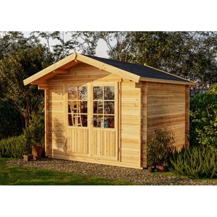 Alpholz Garten- und Gerätehaus Roger Gartenhaus aus Holz in Pinie Holzhaus mit 34 mm Wandstärke Blockbohlenhaus mit Montagematerial – Bild 1