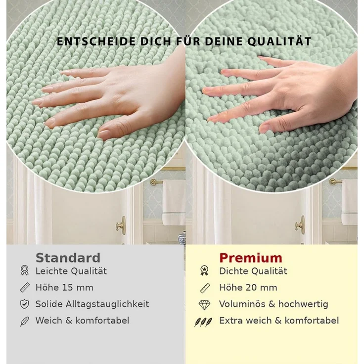 OTTO home Badematte Vanessa Chenille, Standard & Premium, 15mm oder 20mm, auch als 2er Set, rutschhemmend beschichtet, schnell trocknend, strapazierfähig, fußbodenheizungsgeeignet, Polyester, rechteckig, Uni Farben, besonders weich, flauschig, Badvorleger – Bild 4