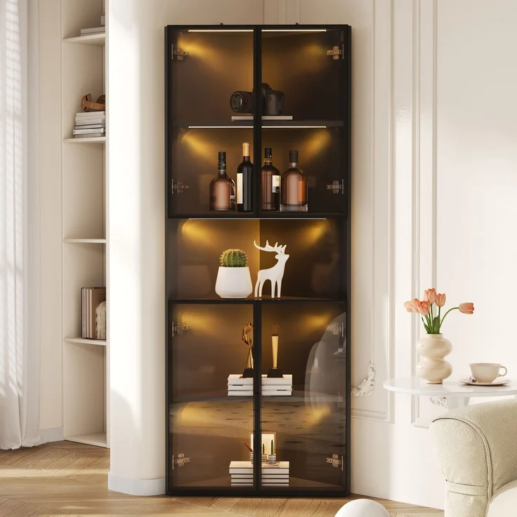 Eckvitrine 62 x 32 x 160 cm aus MDF mit Glasfronten und LED-Beleuchtung – Bild 2