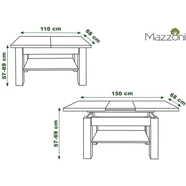 designimpex Couchtisch Couchtisch Astoria Kirschbaum höhenverstellbar ausziehbar Esstisch, Funktionstisch, Wohnzimmertisch, Tisch, Esstisch, Sofatisch – Bild 4