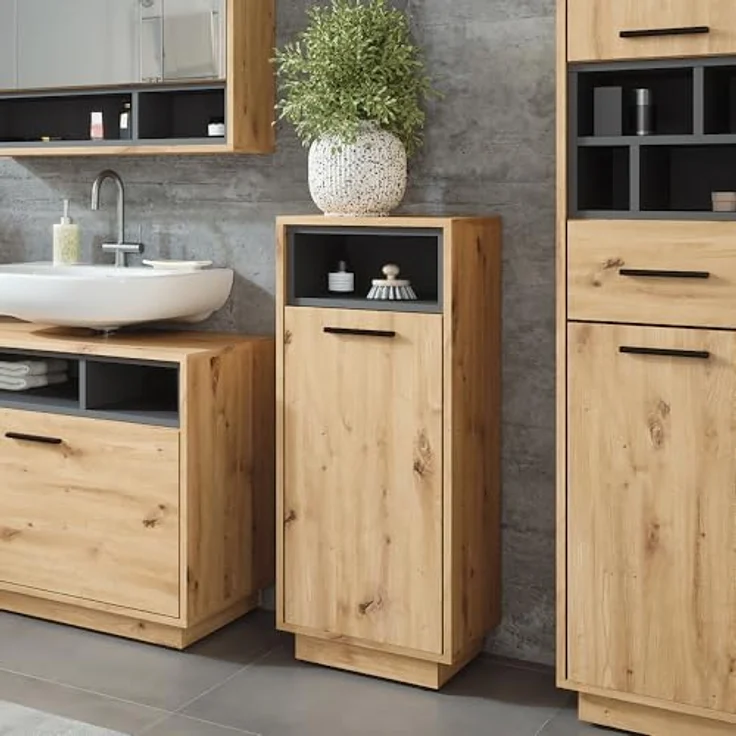 Vichy Wäscheschrank Beatrice, Artisan Eiche/Anthrazit, 38 x 93 cm mit herausnehmbarer Innentasche – Bild 2