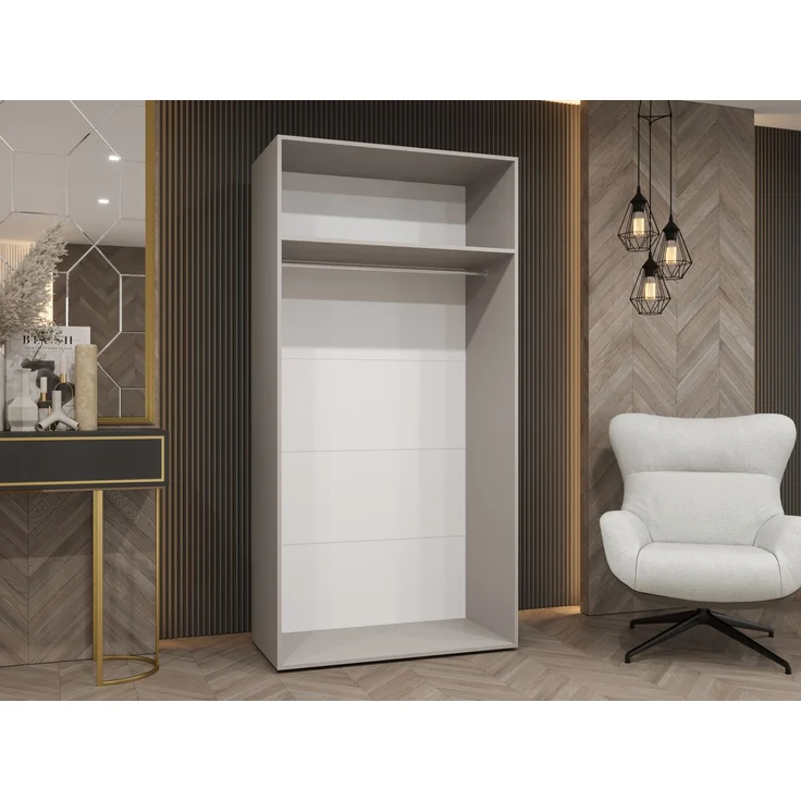 Kleiderschrank Veluna I 100 (Farbe: Weiß / Weiß + Schwarz) – Bild 3