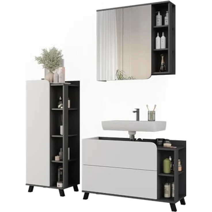 Vichy Badmöbel-Set Karen, 3-teilig, anthrazit/weiß, mit geräumigem Spiegelschrank und hochwertiger Verarbeitung – Bild 6