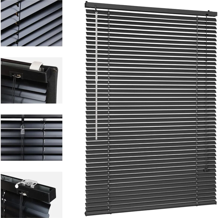 Sekey Klemmfix-Jalousie für Fenster freihängend, 25mm Alu-Lamellen, mit Bohren, inklusive Montagematerial Aluminium-Jalousie ohne Bohren, 60x160 cm,Schwarz