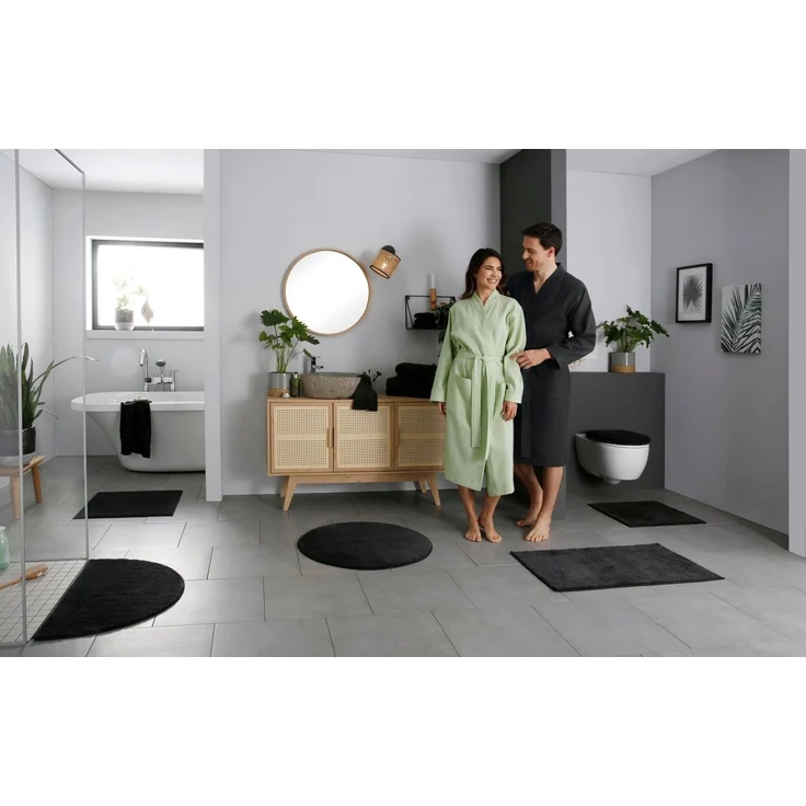 my home Badematte Vanessa, Höhe 10 mm, rutschhemmend beschichtet, fußbodenheizungsgeeignet, schnell trocknend, strapazierfähig, Polyester, rechteckig, 3-tlg. Hänge-WC Set, Badteppich, weiche Haptik, unifarben – Bild 3