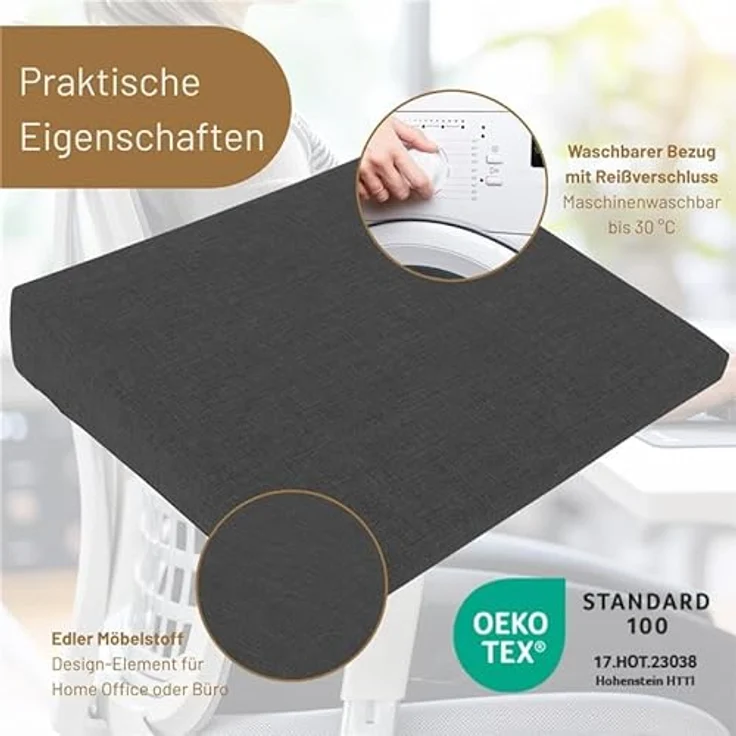 Herlag Keilkissen Stella, Ergonomisches Sitzkeilkissen 37 x 33 x 7/2cm Waschbarer Bezug – Bild 8
