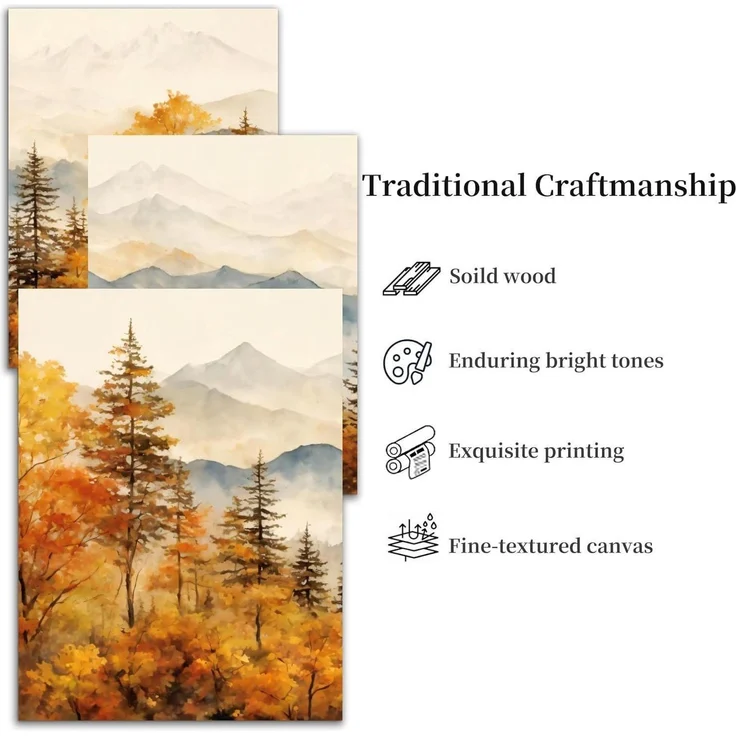 Aquarell Gold Wald Leinwand Bilder Set Wohnzimmer 30cm x 40cm x 3 – Bild 4