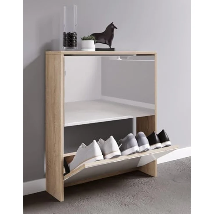 MID.YOU Schuhkipper, Honigeiche, Holzwerkstoff, Klapptüren, 63x73x17 cm, Schuhaufbewahrung für Garderobe – Bild 2