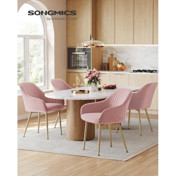 SONGMICS Esszimmerstuhl mit Armlehnen, Samt, 62,5 x 60 x 85 cm, 1x Armlehnenstuhl, Pastellrosa – Bild 2