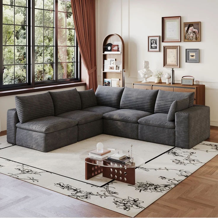 DESVIAE Sofa modular 260x250x60 cm aus Stoff Dunkelgrau mit Schaumstoffpolsterung – Bild 3