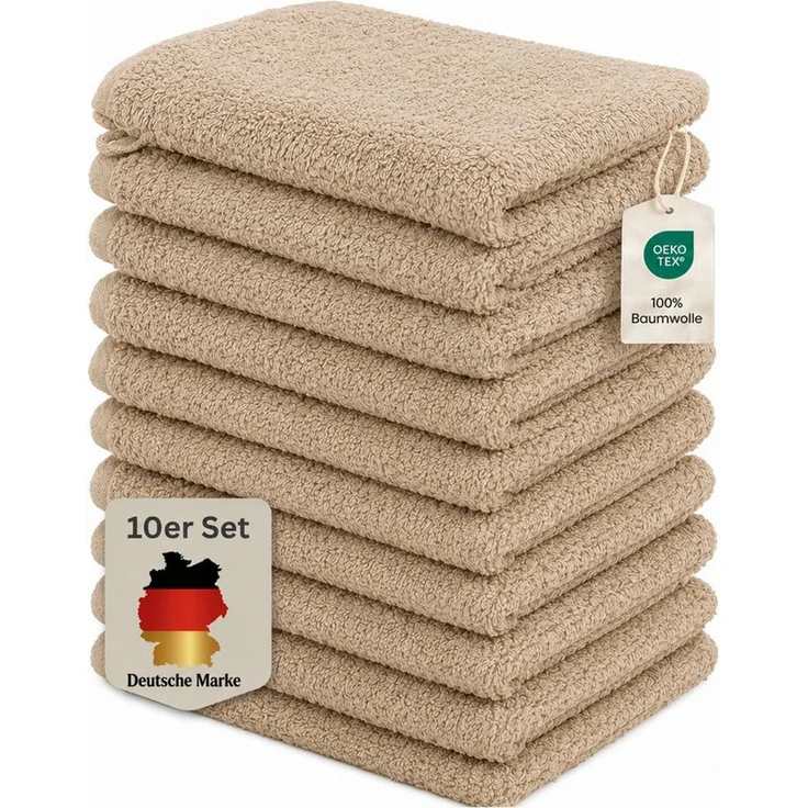 Komfortec Waschhandschuh 10er Set, Waschlappen, Saugfähig & Hautfreundlich, (Set, 10-St), Weich, 100% Baumwolle, 16x21 cm – Bild 1