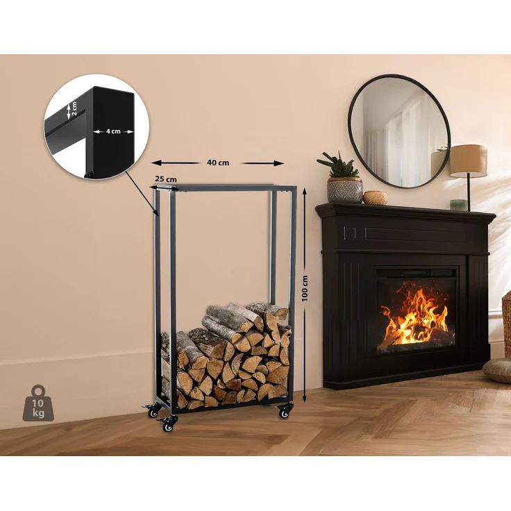 DELUKE® Kaminholzregal innen Metall BETTA - mit Rollen, 25x40x100 Brennholzregal innen Kaminholzständer Kaminholzhalter Feuerholzregal Innen Holz stapeln Wohnzimmer – Bild 7