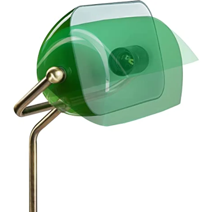 Relaxdays Bankerlampe, neigbarer Glasschirm, Holzfuß, E27-Fassung, retro, grün-braun – Bild 7