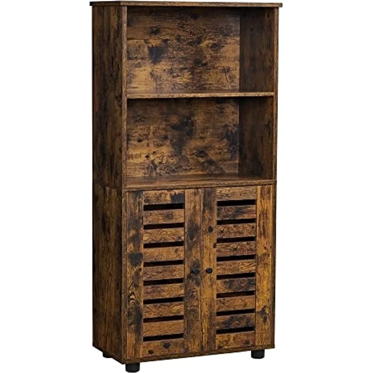 Vasagle Highboard, Bücherschrank mit Lamellentüren, 2 offene Fächer, Holz Braun, 60 x 30 x 125 cm – Bild 1