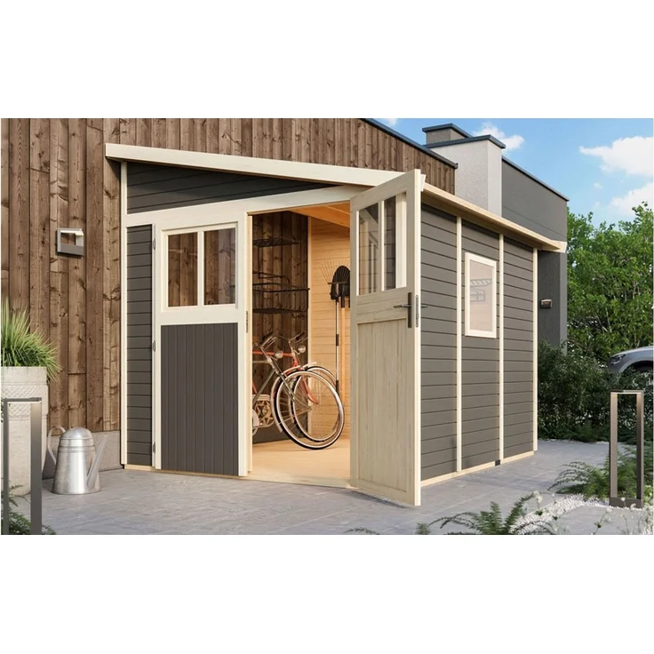 Karibu Gartenhaus Bomlitz 3 Anlehnhaus 19mm terragrau – Bild 1