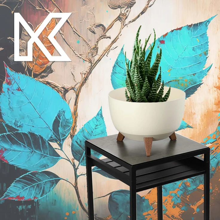 KADAX Blumentopf-Pflanzgefäß-Abdeckung auf Beinen, Einsatz, Blumenständer, 33 cm, cremefarben, runde Schüssel – Bild 5