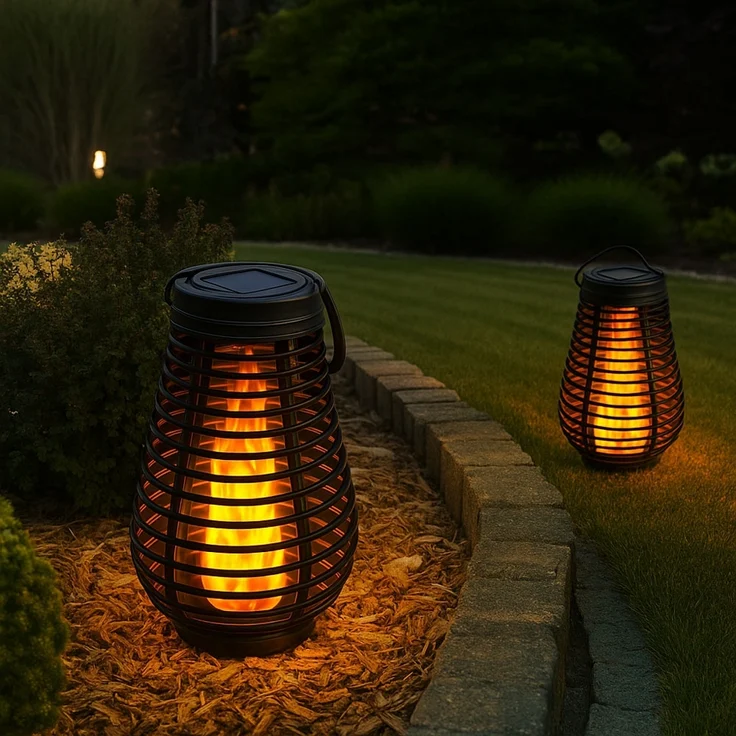 LED Solarlampe, Feuer-Effekt, Henkel, schwarz, H 26 cm – Bild 6