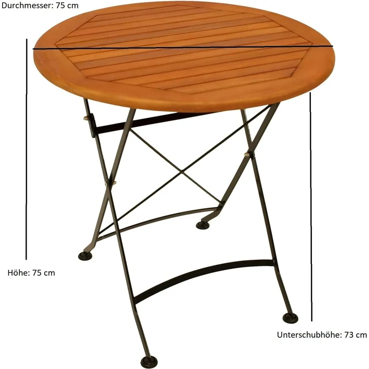 DEGAMO HOFGARTEN I Garten-Klappgarnitur 3-teilig, Stahl + Akazie, schwarz/braun, Tisch 75cm rund – Bild 8