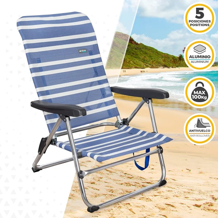 AKTIVE 62258 – 2er-Pack Klappstühle mit Mehreren Positionen für Strand, Garten, Terrasse oder Camping | Maße 47 x 50 x 85 cm | 5-Fach verstellbare, ergonomische Armlehne – Bild 3