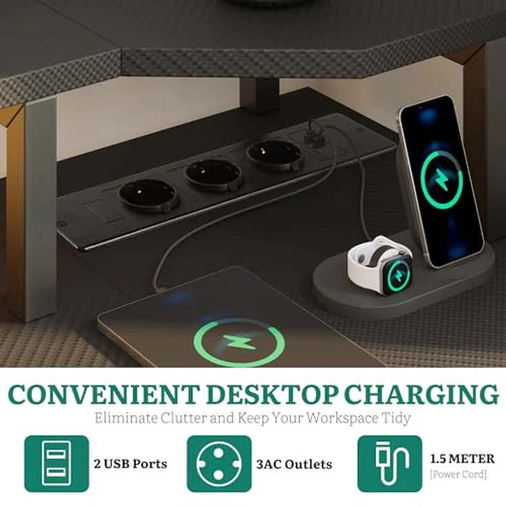 YITAHOME Gaming Tisch mit Steckdosen & LED-Lichter, L Form Computer Schreibtisch mit Monitorständer, Eckschreibtisch mit Schubladen & Regalen, Computertisch für Home Office, 120 x 50 x 92 cm, Schwarz – Bild 5