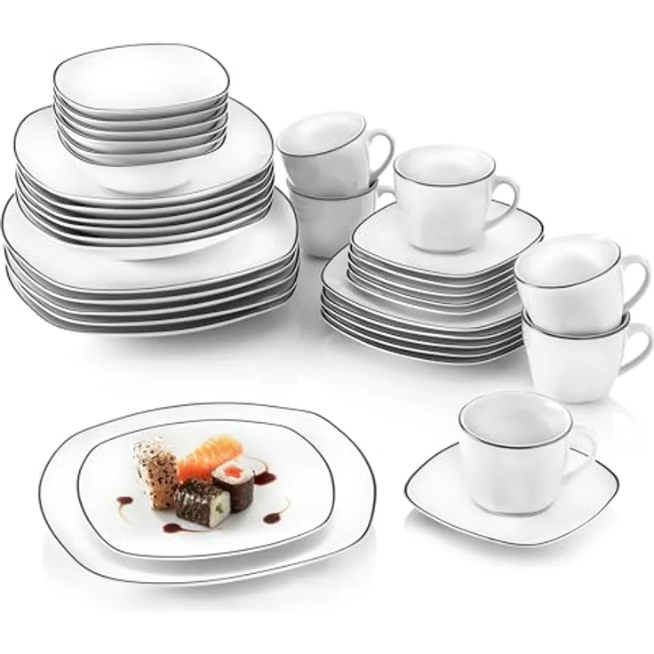 Sänger Kombiservice Weiß, 36-teiliges Geschirrset aus kratzfester Keramik, spülmaschinen- und mikrowellengeeignet – Bild 1