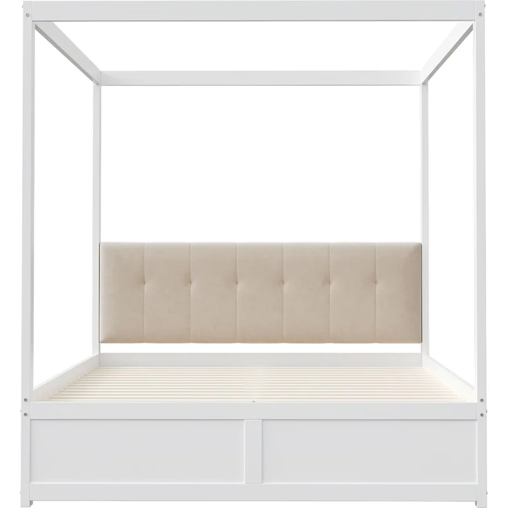 Zeltbett 140×200 cm mit gepolsterter Rückenlehne und 2 Schubladen –Weiß,Holz/Metall – Bild 7
