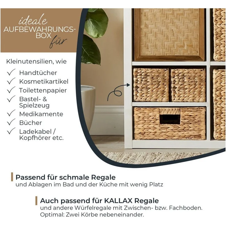 HMF Aufbewahrungsbox Badezimmer geflochten aus Wasserhyazinthe (1 St), 38 x 15 x 14 cm, natur – Bild 2