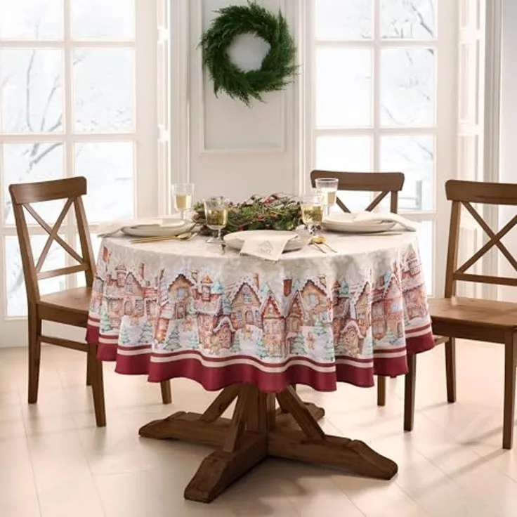 Elrene Home Fashions Gingerbread Village Bliss Tischdecke mit Bordüre, 152,4 x 213,4 cm, oval