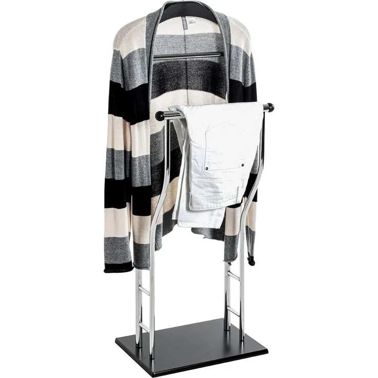Haku Herrendiener (Dressboy) aus verchromtem Stahlrohr mit MDF-Ablage und Fußplatte, chrom-schwarz, bis 12 kg belastbar, 45x30x110 cm – Bild 3