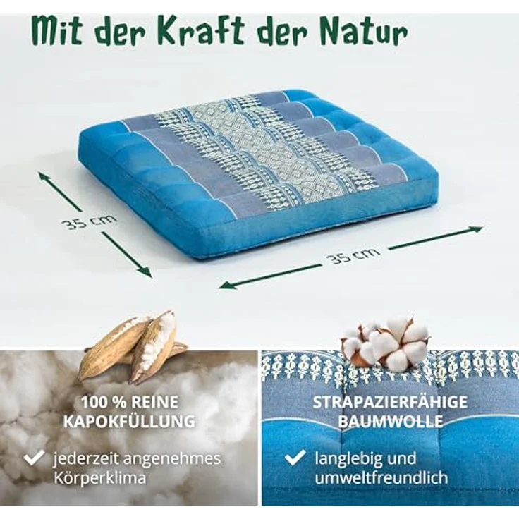 livasia Sitzkissen Sitzkissen 35 cm, vegan und handgefertigt, 35x35x6cm, Kapok – Bild 5