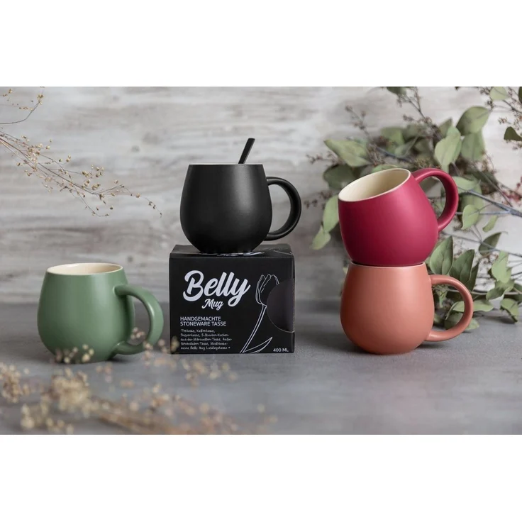 Sallys Tasse Belly Mug, handgemacht aus 400 ml, langer Wärmespeicher durch 100 % Steingut – Bild 3